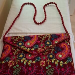 Embroidered Floral Paisley Envelope Crossbody Bag